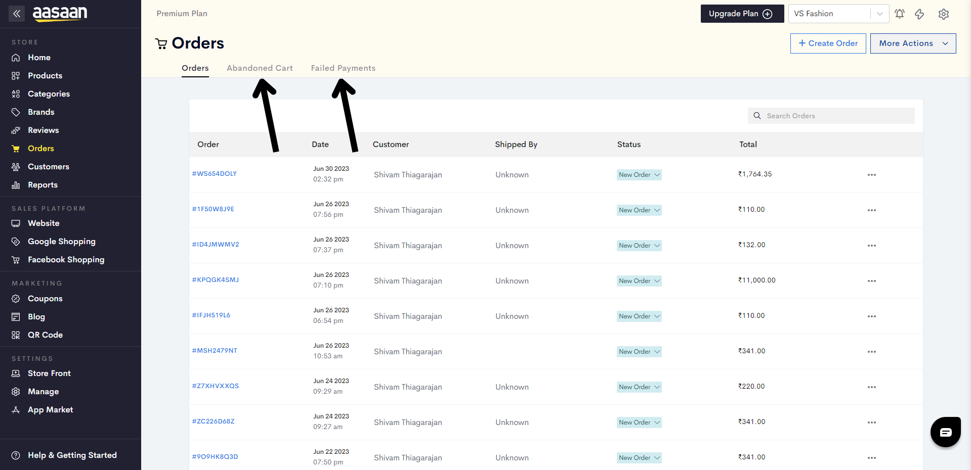 Manage orders - Aasaan