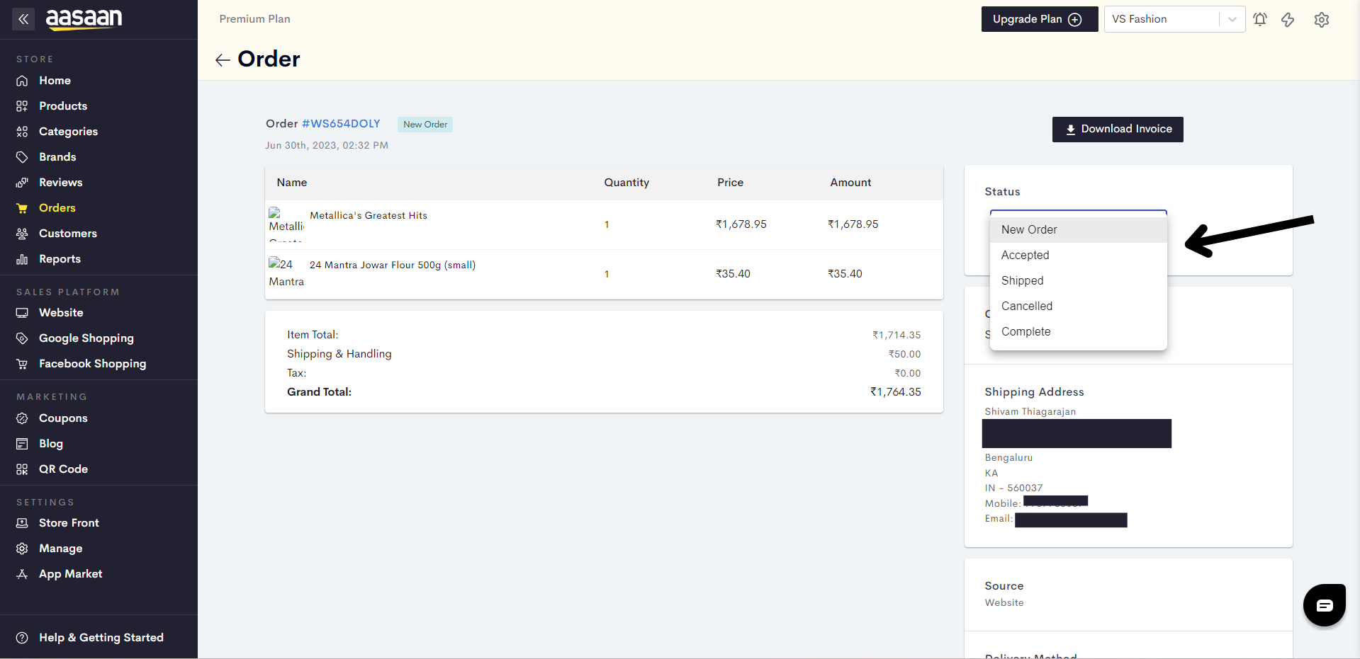 Manage orders - Aasaan